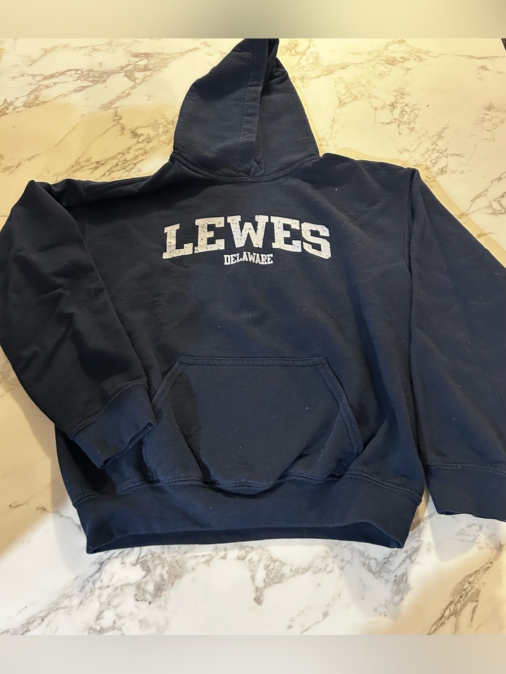 Gildan Youth Navy Crewneck Hoodie with LEWES Delaware